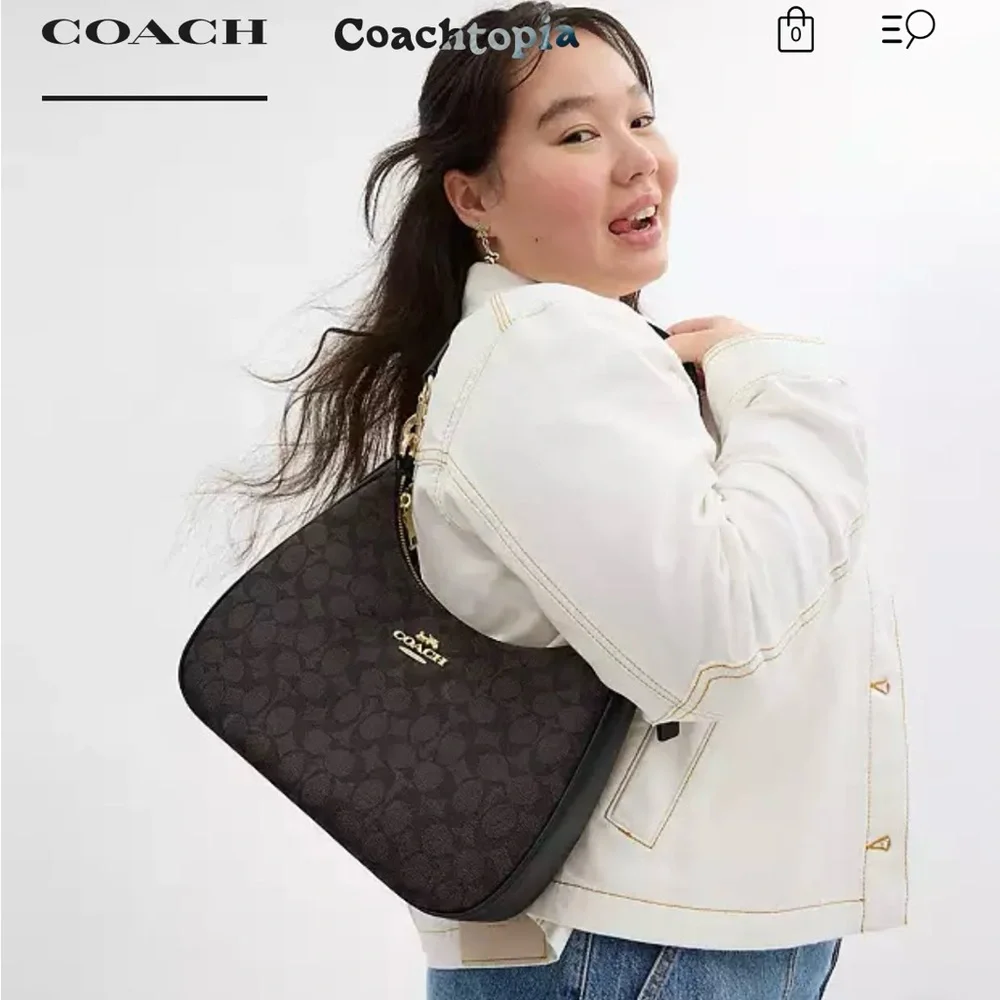 Coach Teri Hobo Bag in Signature Canvas In Walnut Black